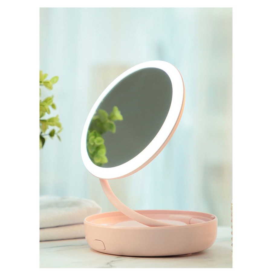 MINISO Specchio Rosa Da Tavolo Girevole A 360° Con Led | Make Up